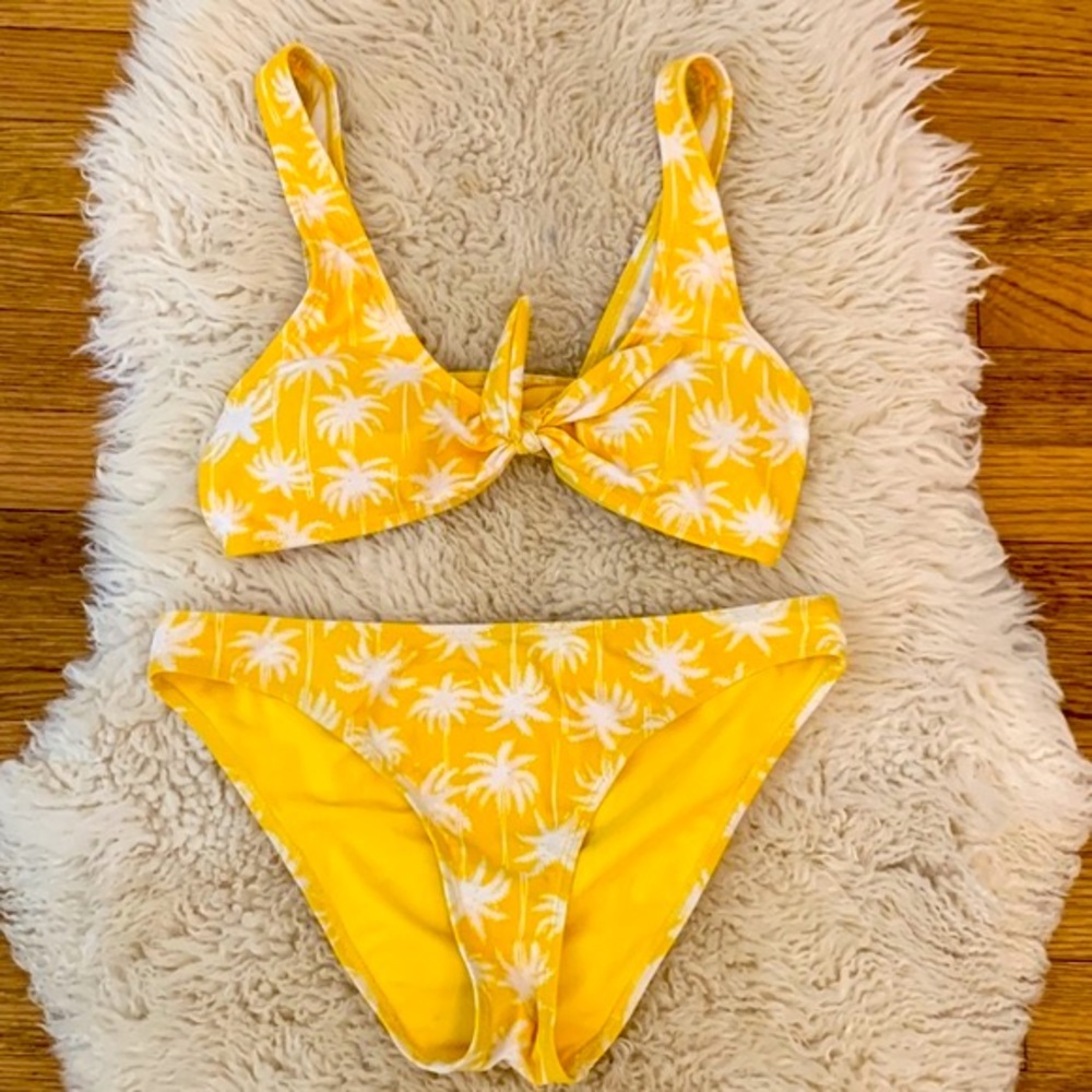 Cabana del Sol Yellow 2 Piece Bikini with Palm Tree Print